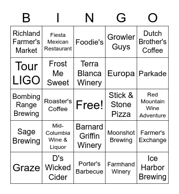 Tricities, WA BINGO! Bingo Card