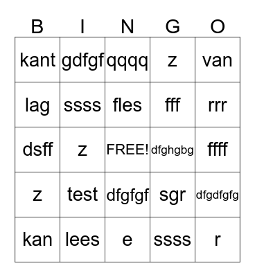 test Bingo Card