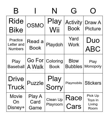 Activity Bingo Card