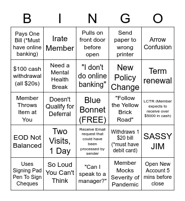 Covid Credit Union BINGO! Bingo Card