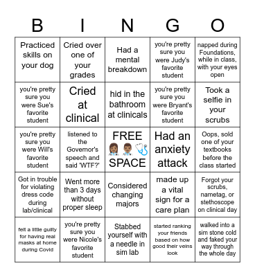 Nursing Student  🩺👩🏽‍⚕️👨🏽‍⚕️ Bingo Card