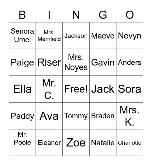 Meet the Merrifield Team Bingo Card