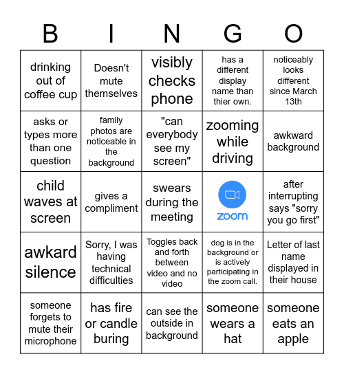 CHMS ZOOM BINGO Card
