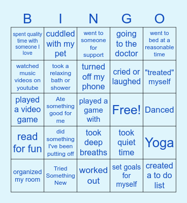 Self Care BINGO Card