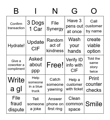 Bankers Bingo Card