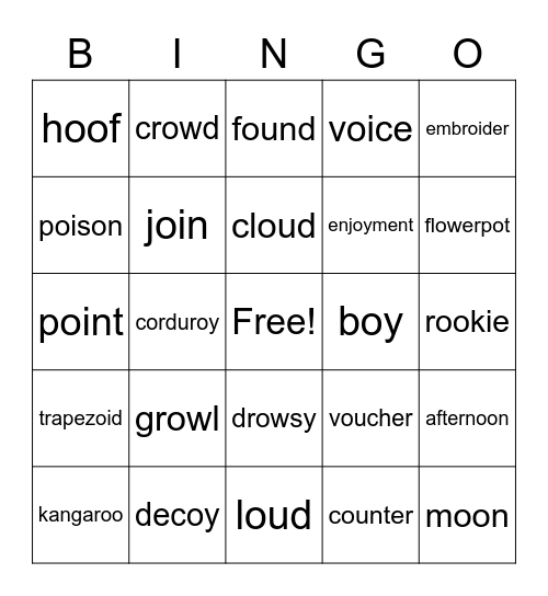 Bingo oo ow oi oy Bingo Card