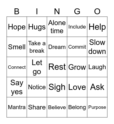 Wellbeing Bingo Card