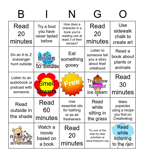 Five Senses & You Bingo Card