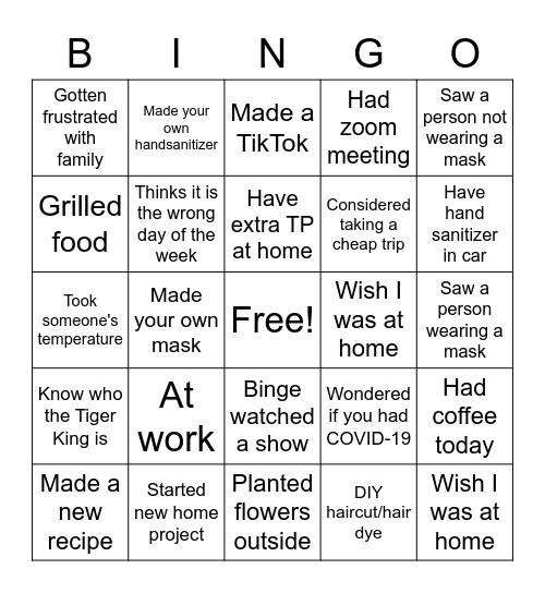 Burgess/COVID-19 Bingo Card