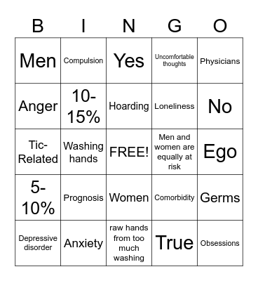 OCD Bingo Card
