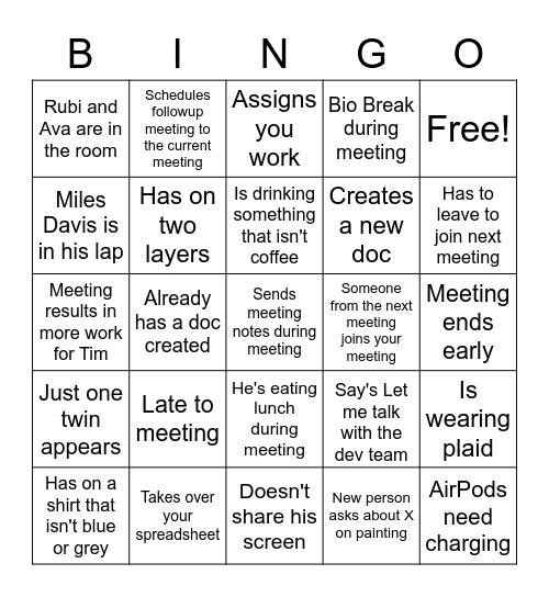 Bingo with Tim Bingo Card
