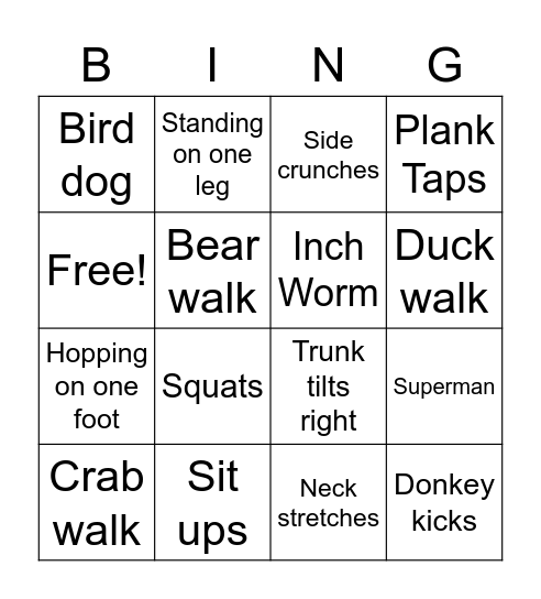 PT Bingo for NB Bingo Card