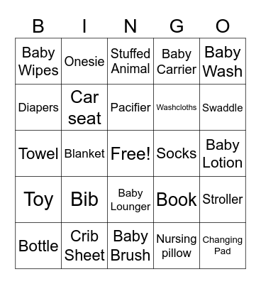 Baby Bingo Card