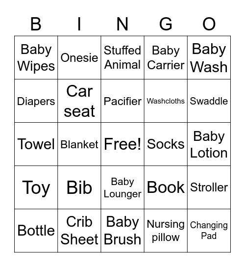 Baby Bingo Card