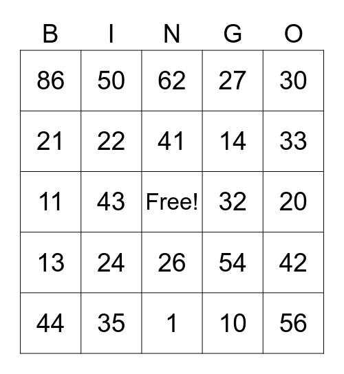 Subtraction NO Regrouping Bingo Card