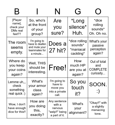 Concerning DM Phrase Bingo Card