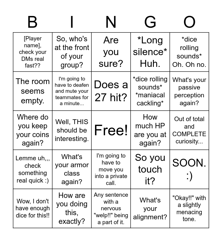 Concerning DM Phrase Bingo Card