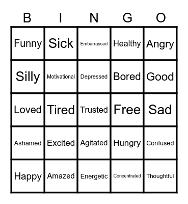 Feelings Bingo Card