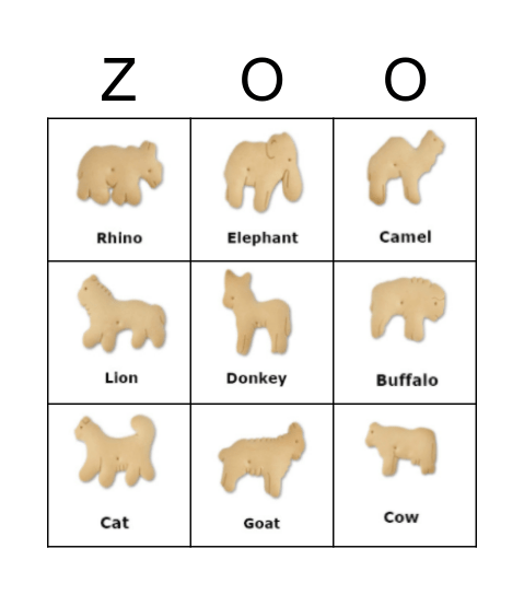 Animal Cracker Bingo Card