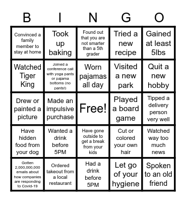 Quarantine Bingo Card