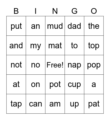 Word Bingo Card
