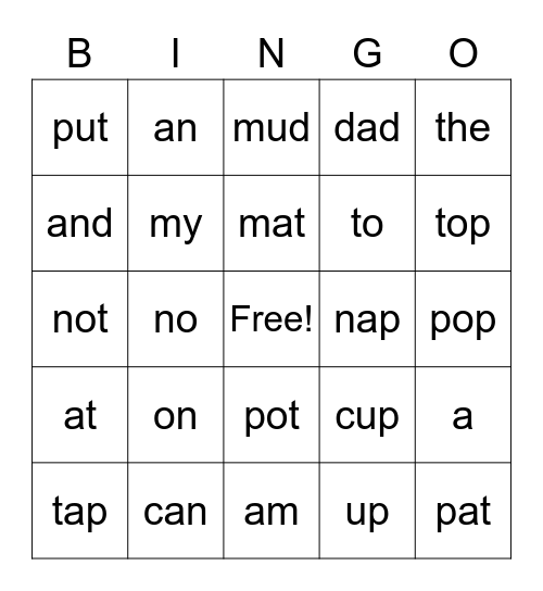 Word Bingo Card