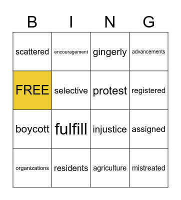 Unit 3 vocabulary! Bingo Card