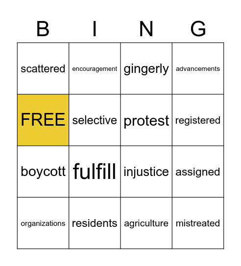 Unit 3 vocabulary! Bingo Card