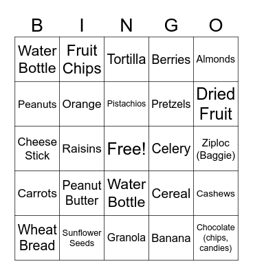 Webelos Walkabout Nutrition Bingo Card