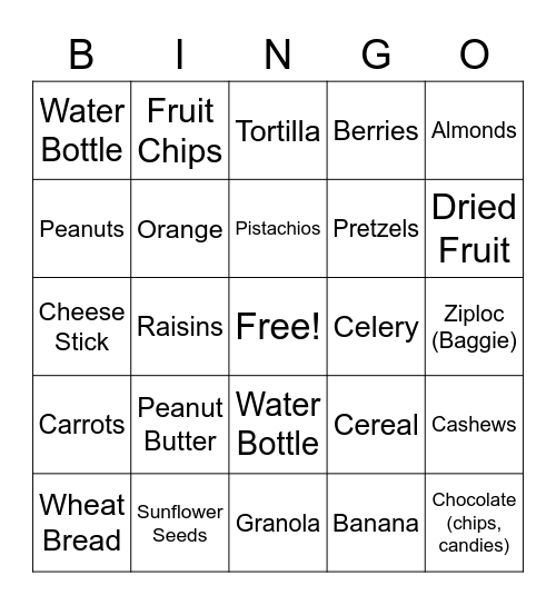 Webelos Walkabout Nutrition Bingo Card