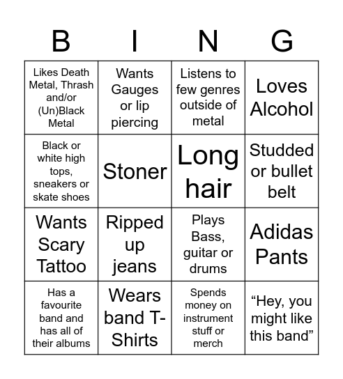 Are you a metalhead? Bingo Card