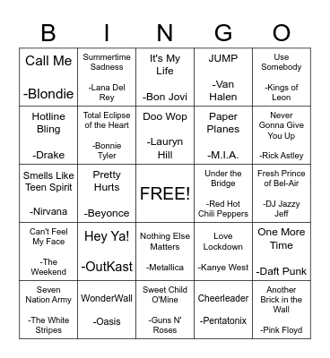 Name That Tune Bingo! Bingo Card