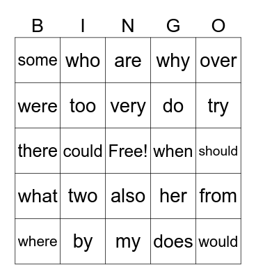 Fundations L1/Units 5,6,7,8 Trick Words Bingo Card
