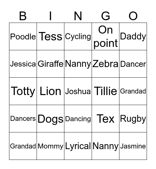 THE FAMILY BINGO Card