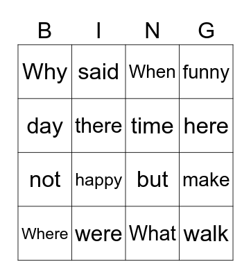 Sight Words Bingo Card