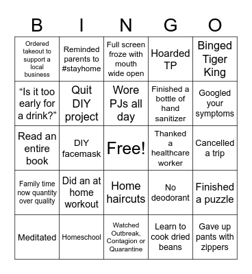 Quarantine Bingo Card