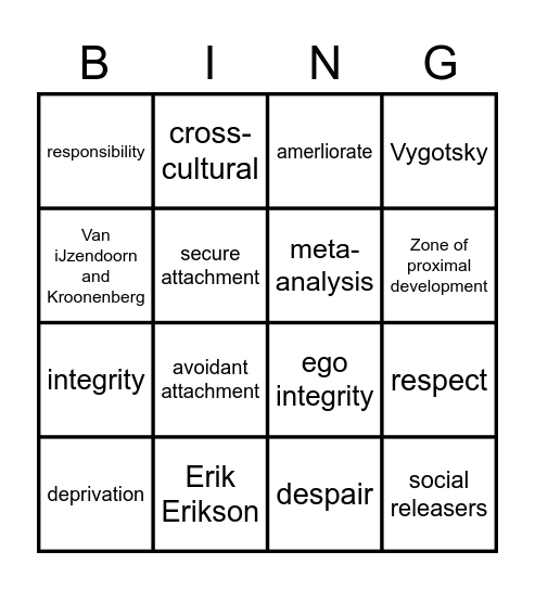 Child Psych Bingo Card