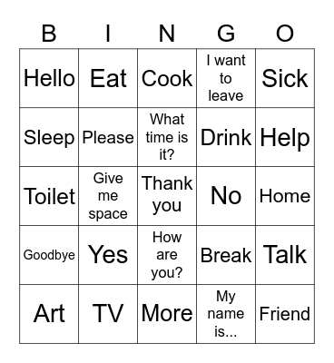 Sign Language Bingo Card