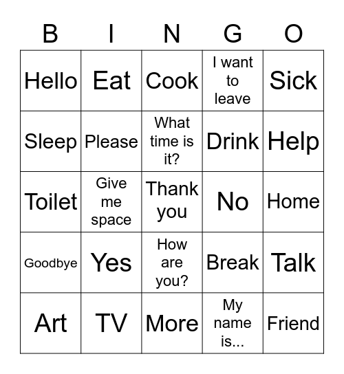 Sign Language Bingo Card