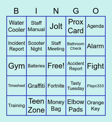 CRC + Skate Park Bingo Card