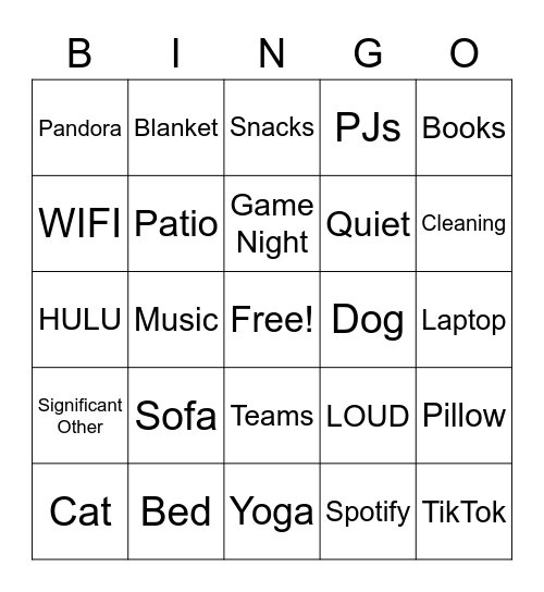Stuck at Home Bingo Card