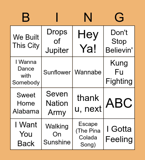 Breakzone Music Bingo - Song Titles Bingo Card