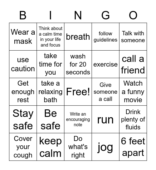 Things to Remember... Bingo Card