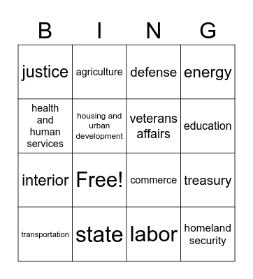 executive departments bingo minus the o Bingo Card