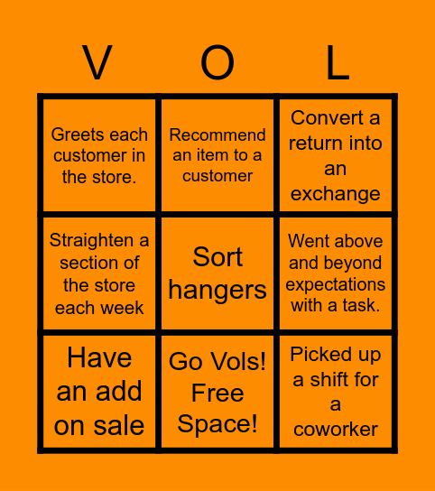 Cumberland Employee of the Month Bingo Card