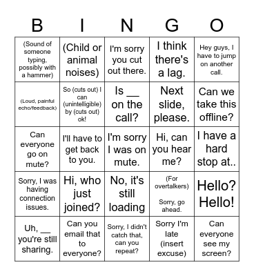 Conference Call Bingo Card