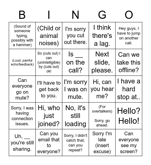 Conference Call Bingo Card