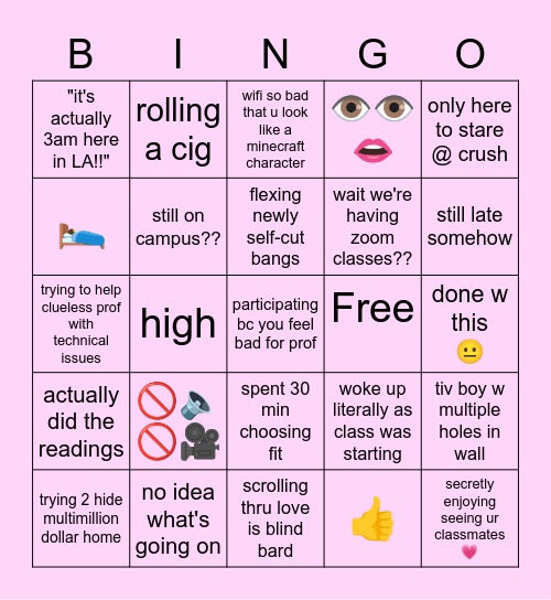 Bard zoom class Bingo Card