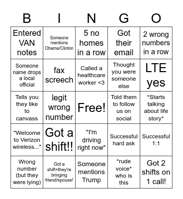 Call time Bingo! Bingo Card