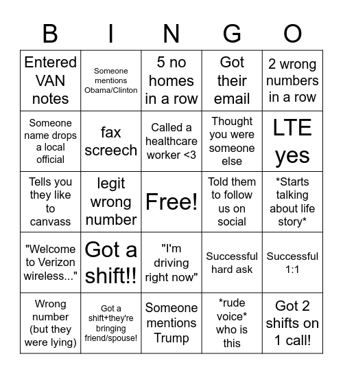 Call time Bingo! Bingo Card